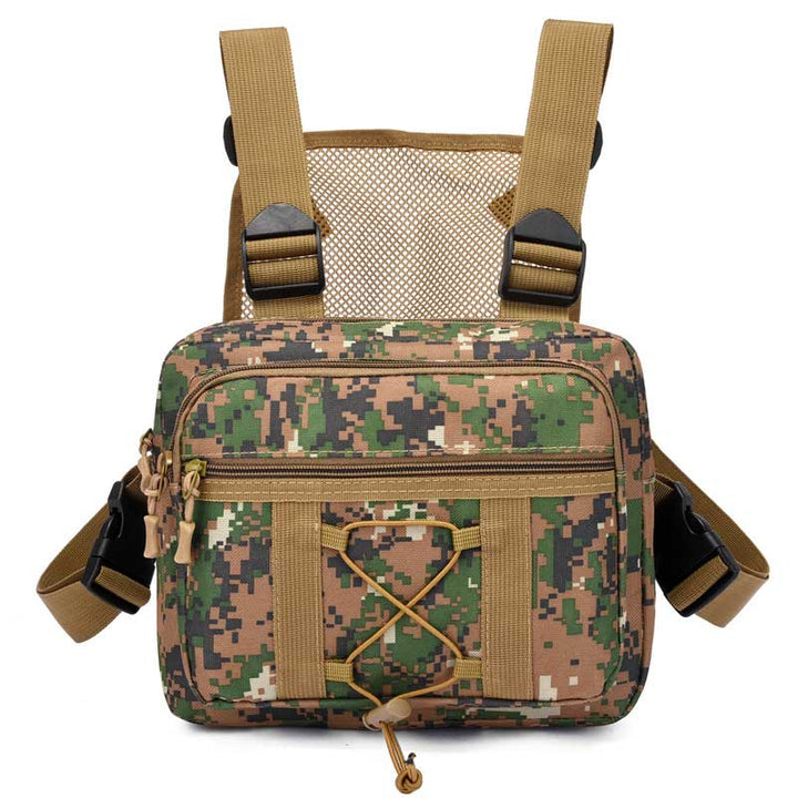 Multi-pocket tactical chest rig for camping & outdoor gear. Water-resistant, keeps essentials safe.