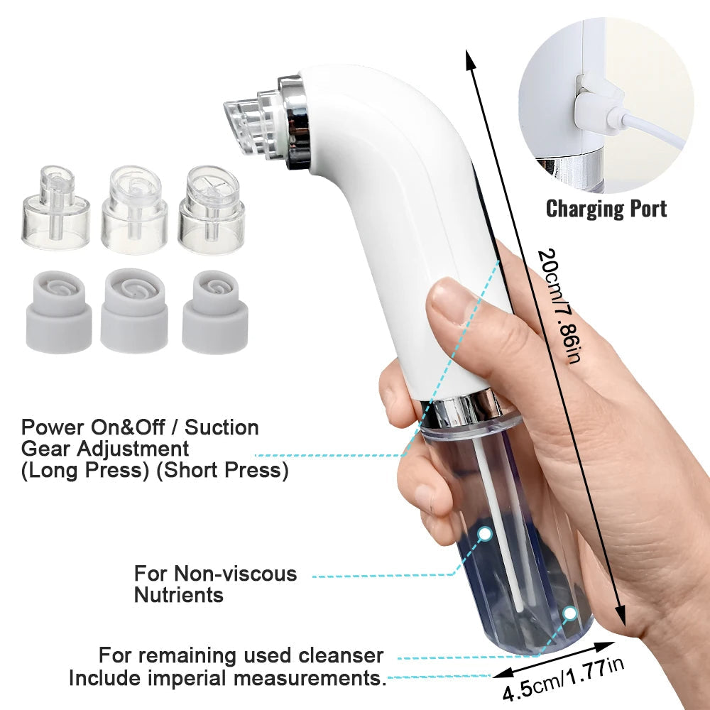 "Unisex electric blackhead remover vacuum, sleek design, adjustable suction for skin cleansing, front view."