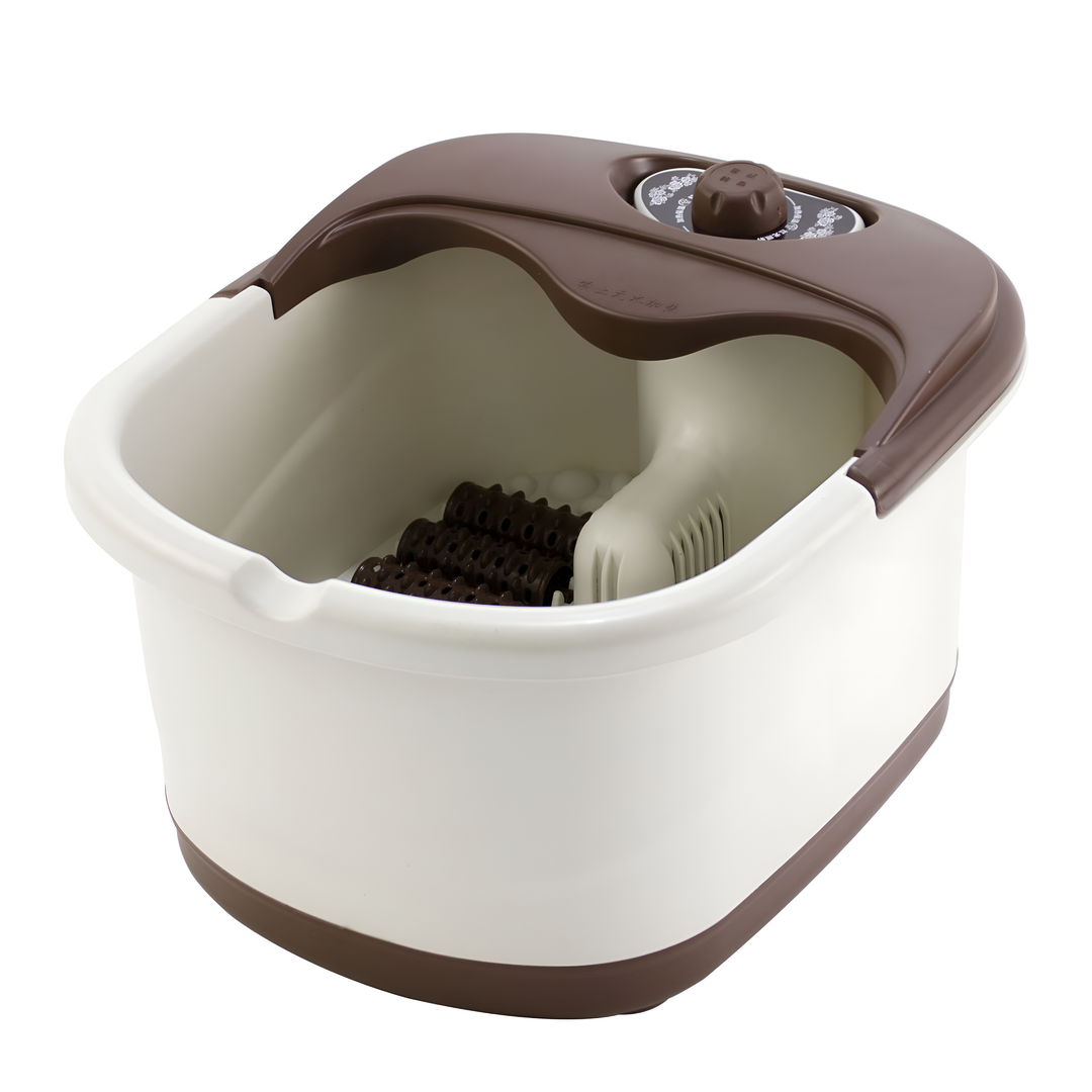 Unisex electric foot spa massager with soothing bubble therapy, heat, and rollers for home relaxation & stress relief.