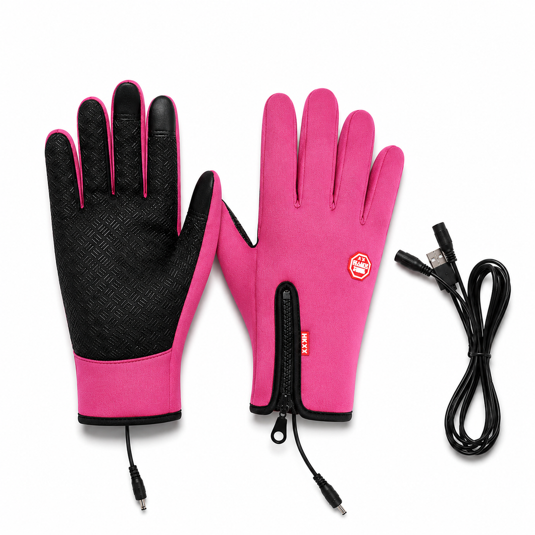 Cold weather electric heated gloves, unisex, waterproof, windproof, with responsive touchscreen.