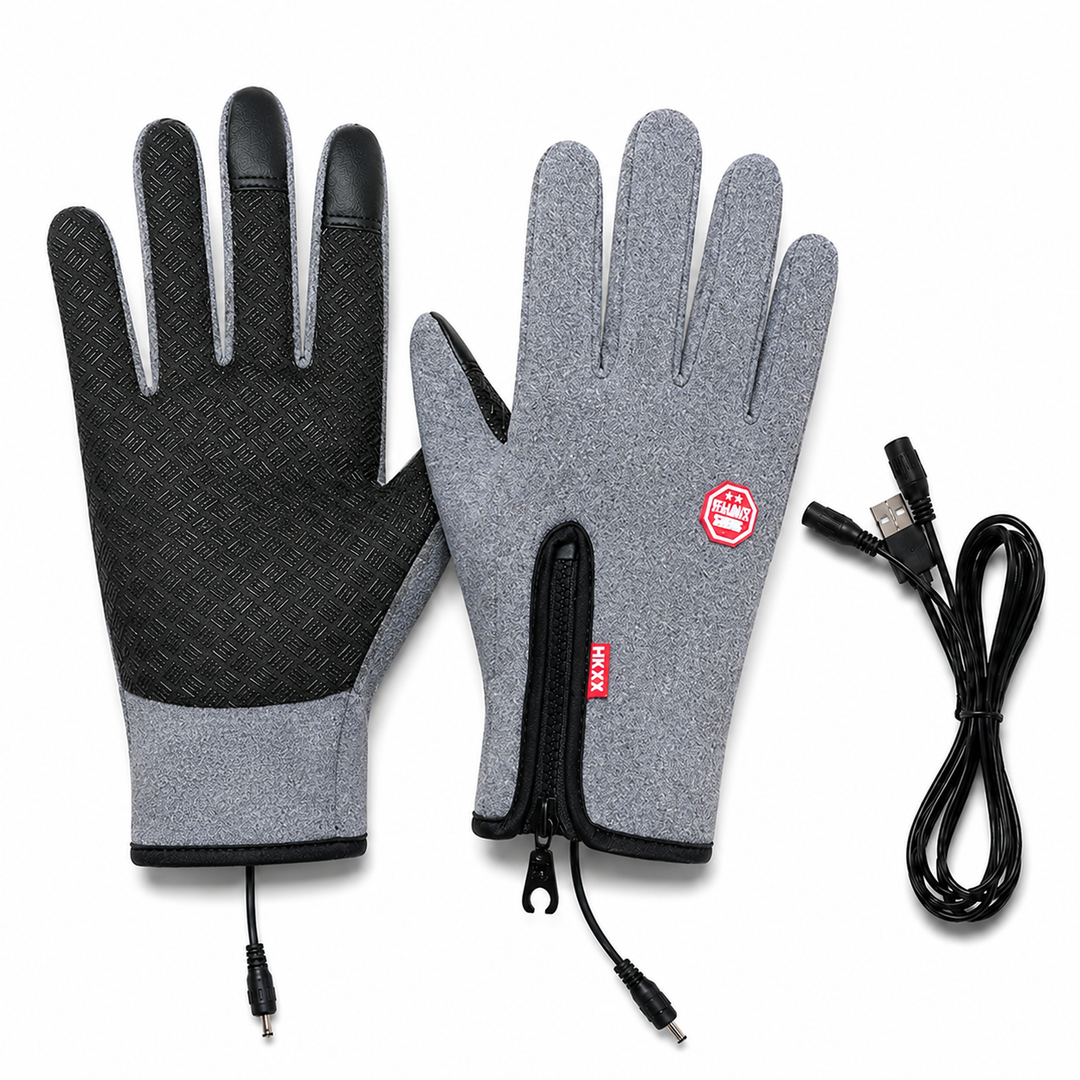 High-tech electric heated winter gloves, touchscreen, thermal, ideal outdoor gear for extreme cold.