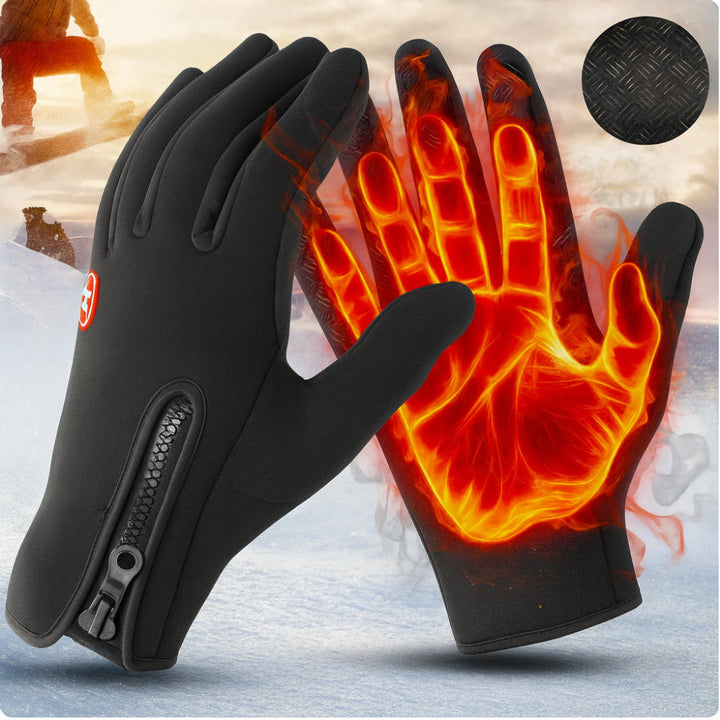 Waterproof & windproof electric heated gloves for winter activities, featuring sensitive touchscreen control.