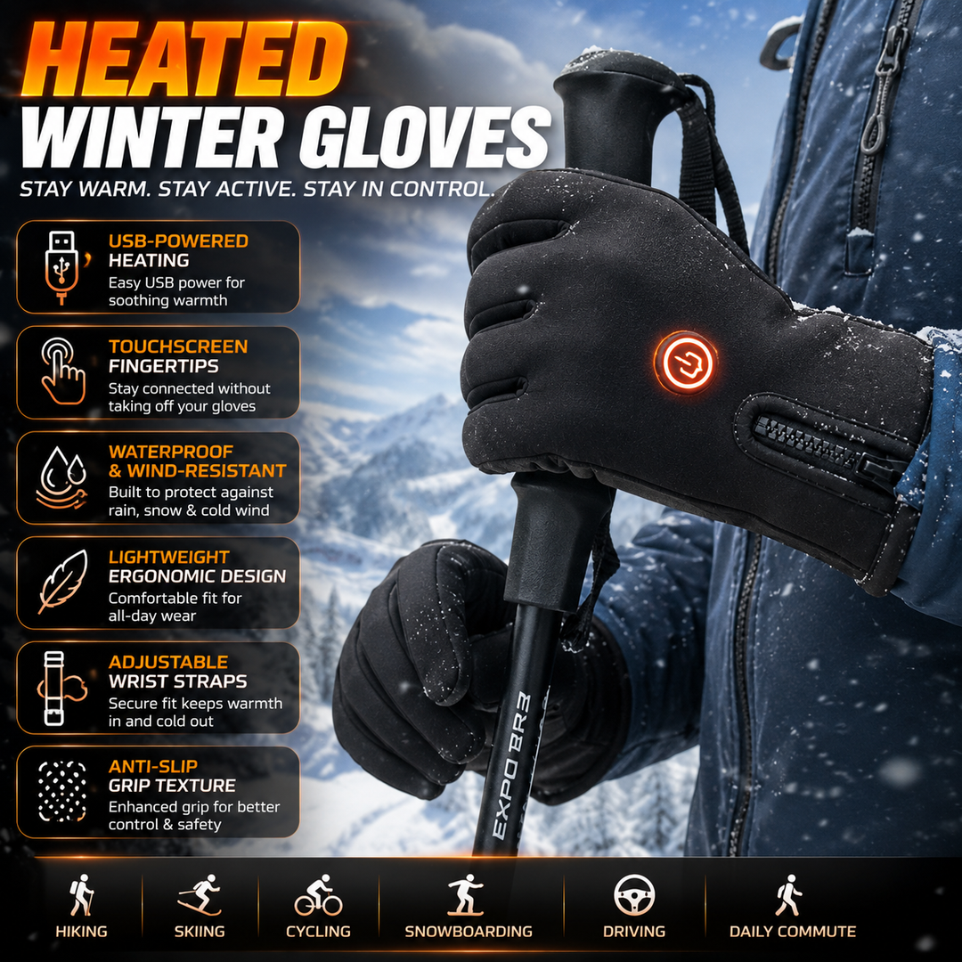 Cycling electric heated gloves with touchscreen function, ideal for winter rides & outdoor enthusiasts.