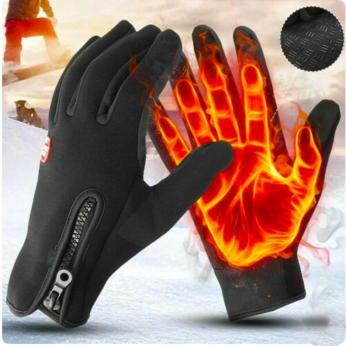 "Unisex electric thermal winter gloves, sleek black, waterproof, touchscreen fingers, USB-heated pads for ultimate warmth."