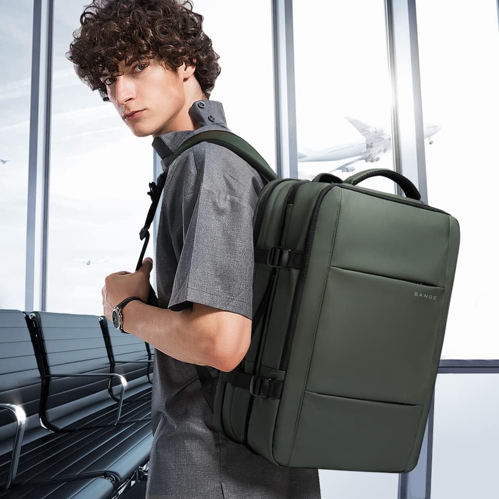Unisex expandable 26-45L travel backpack with laptop sleeve. Waterproof for carry-on adventures.