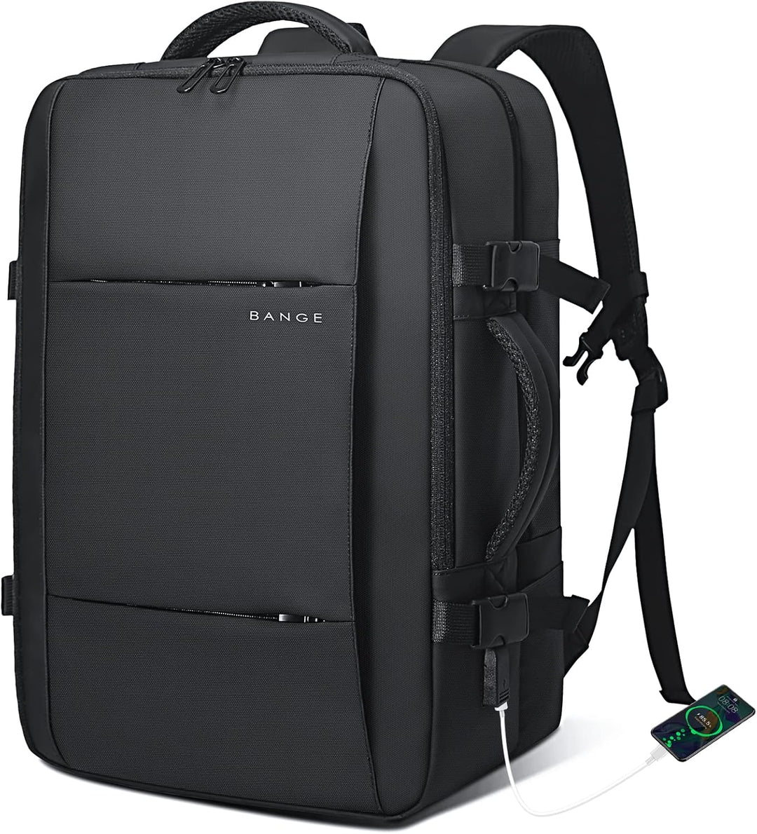 Expandable 26-45L travel backpack, carry-on size, waterproof with laptop sleeve for modern travelers.