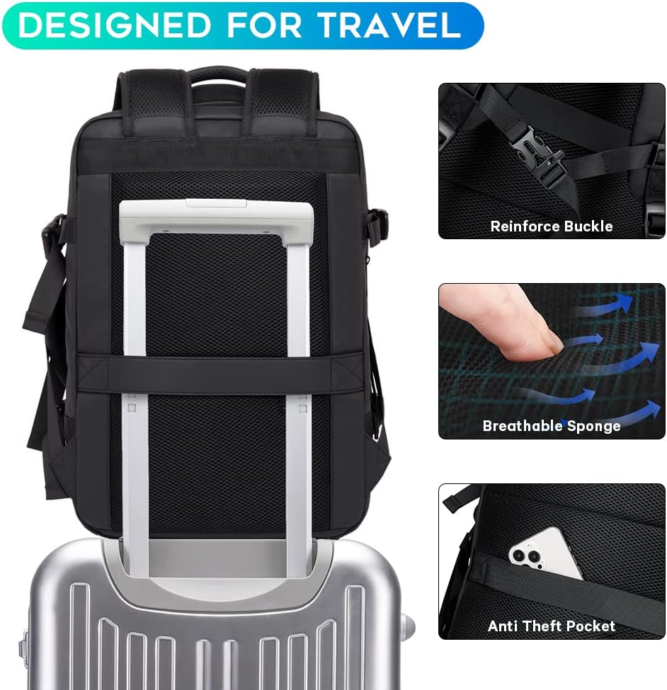 Unisex versatile 26-45L expandable travel backpack, carry-on compatible, waterproof, laptop sleeve.
