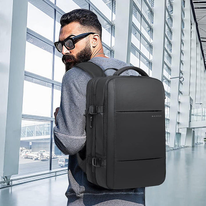 Smart design 26-45L expandable travel backpack, waterproof, duffle carry, with laptop sleeve.