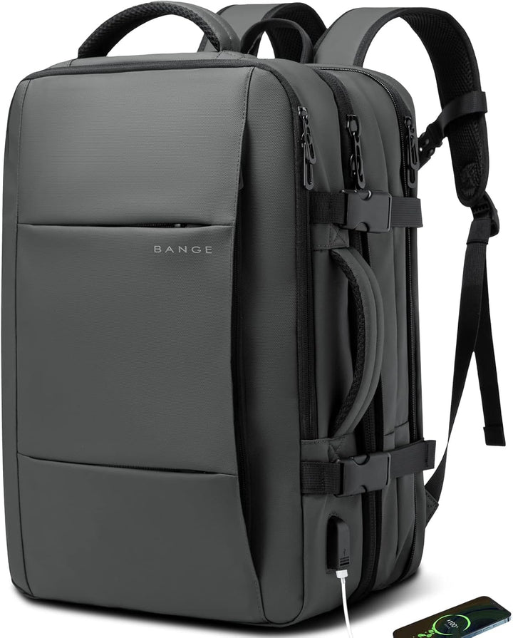 Modern 26-45L expandable travel backpack. Waterproof, anti-theft, laptop sleeve for tech-savvy travelers.