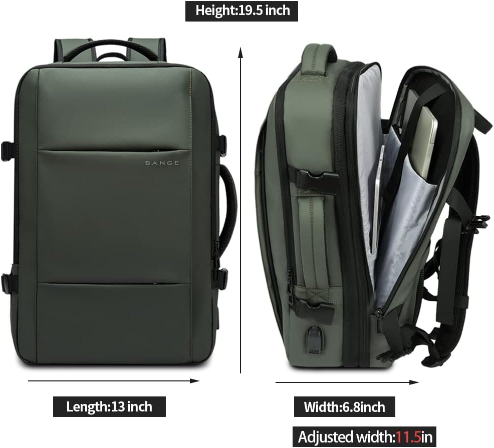 Unisex backpack, 26-45L expandable, waterproof. Ideal for business trips & organized packing.