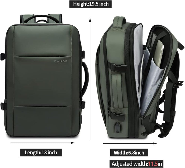 Unisex backpack, 26-45L expandable, waterproof. Ideal for business trips & organized packing.