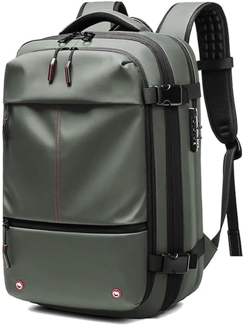 Unisex expandable travel backpack with anti-theft lock, ideal for carry-on luggage & weekend trips.