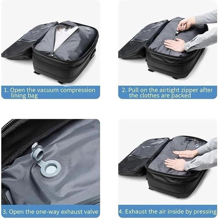 Unisex travel backpack, expandable & anti-theft. Compression straps and wet compartment make it ideal travel gear.