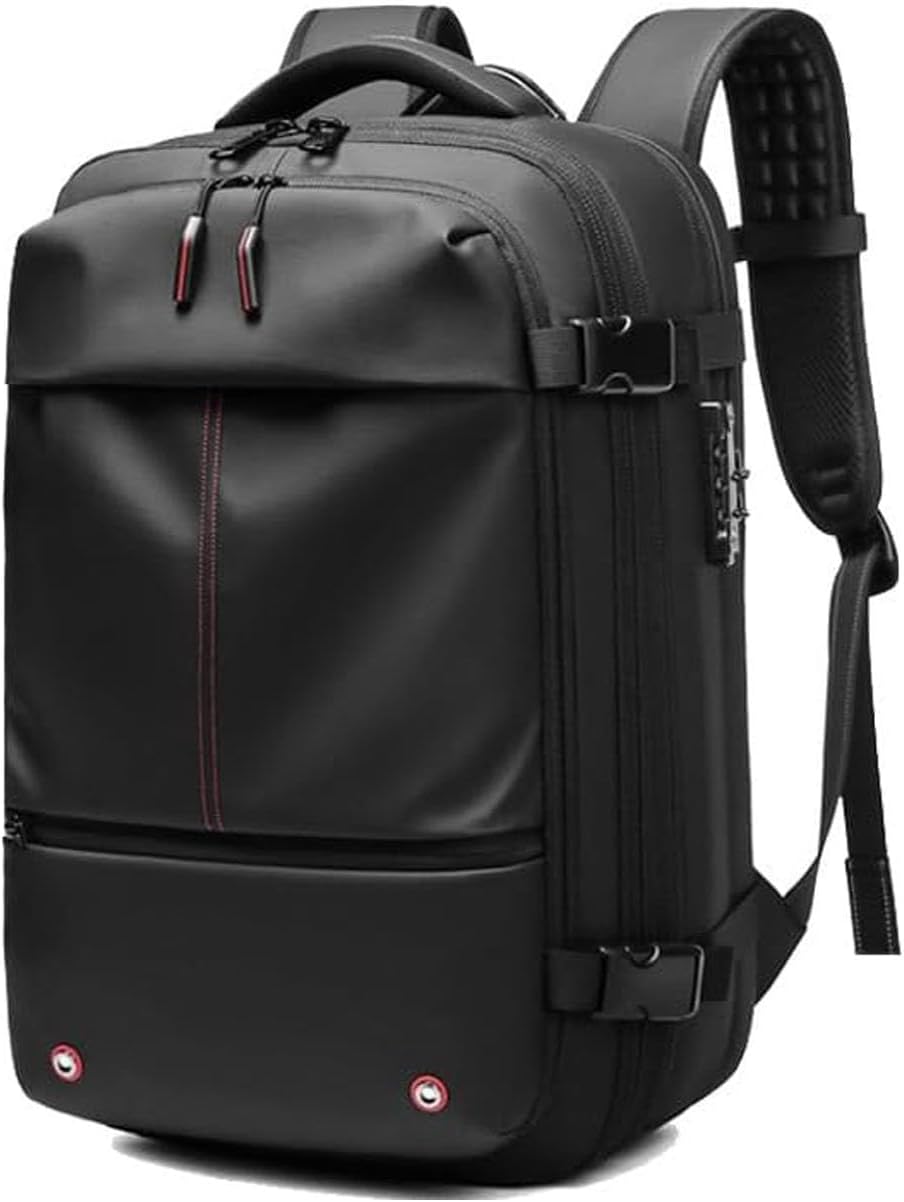 Unisex travel gear: expandable compression backpack with anti-theft lock & waterproof wet compartment.