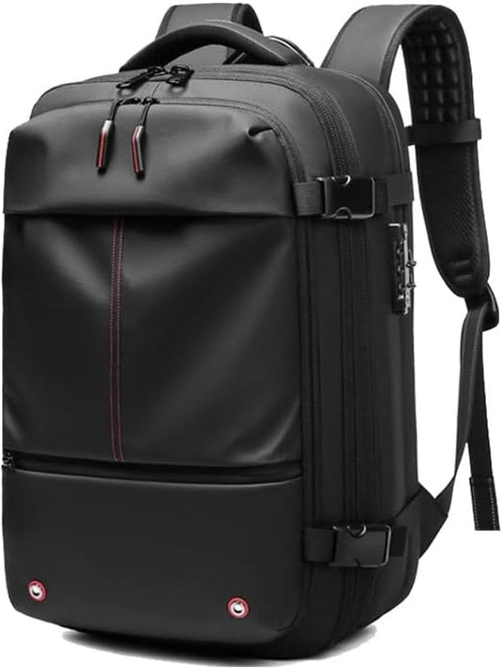 Unisex travel gear: expandable compression backpack with anti-theft lock & waterproof wet compartment.