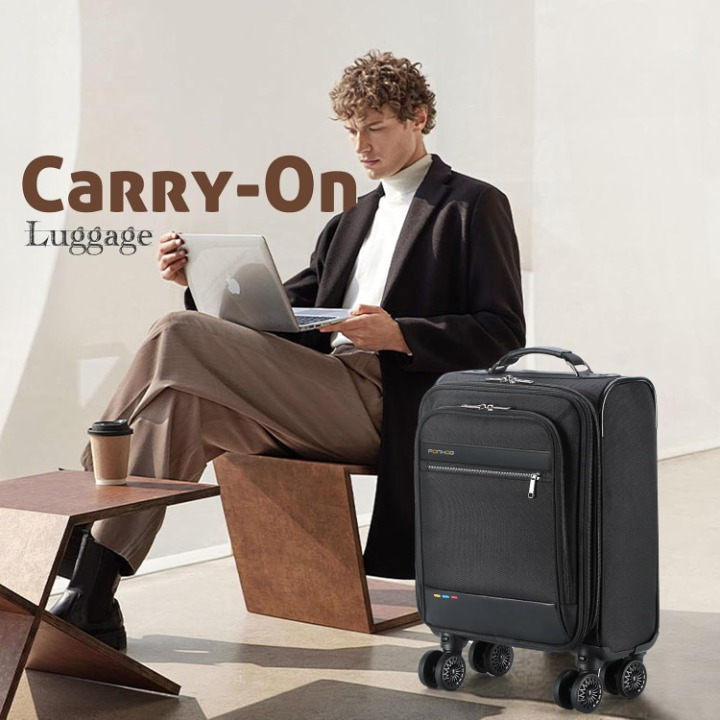 Expandable underseat carry-on luggage with smooth spinner wheels & secure laptop compartment, unisex.