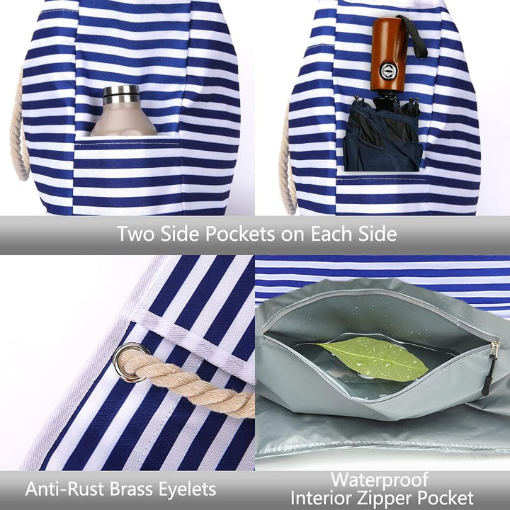 Large unisex waterproof beach tote bag and compact travel case for wet items & small accessories.
