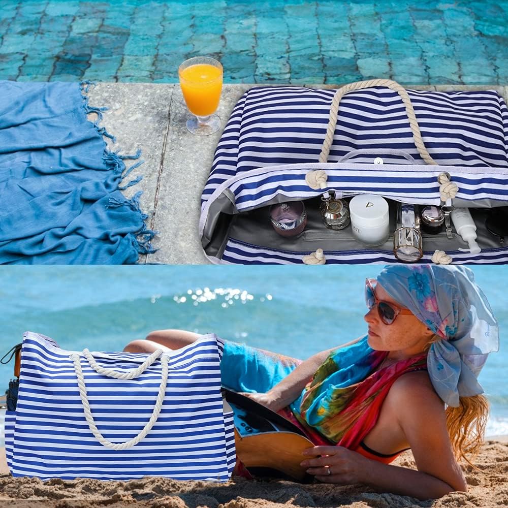 Versatile waterproof oversized beach tote bag and matching travel case for men & women. Ideal for any trip.