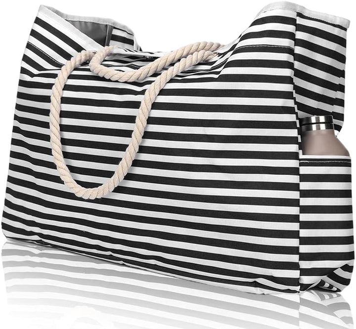 Extra large waterproof beach tote for women & men, includes small travel case for wet items and essentials.