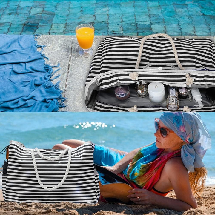 Waterproof carryall oversized beach bag & travel case. Ideal for wet swimsuits, towels, and beach gear.