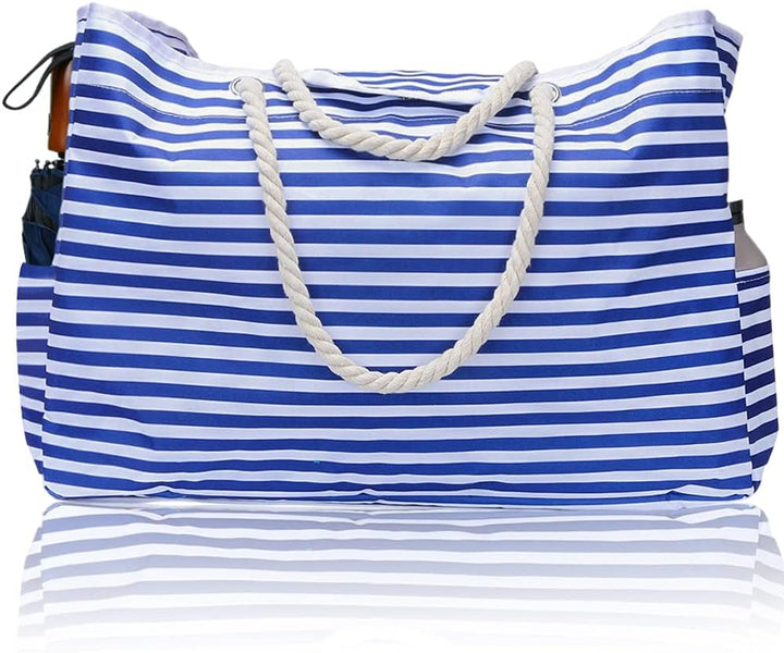 Family-sized waterproof beach tote bag with travel case. Extra large for towels, toys, and all essentials.