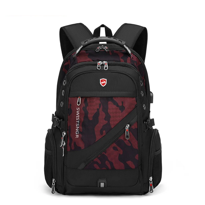 Unisex extra-large waterproof laptop backpack in an urban setting, perfect for daily commute & travel.