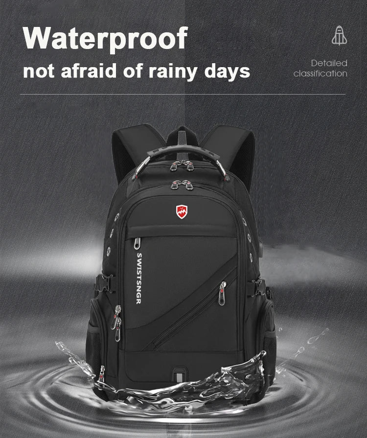 Commute-friendly waterproof laptop backpack, anti-theft design, extra-large, with external USB port.