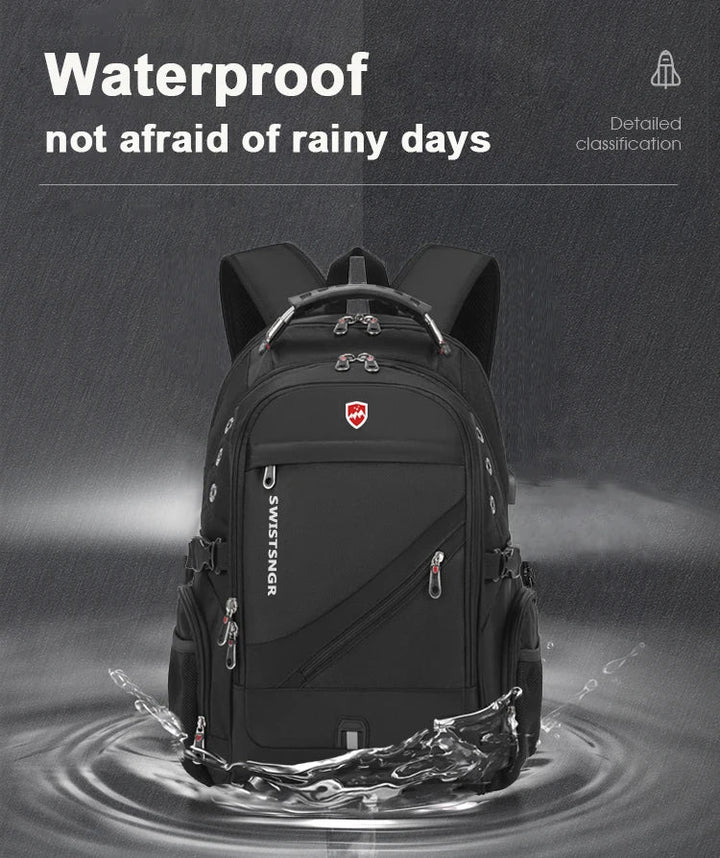 Commute-friendly waterproof laptop backpack, anti-theft design, extra-large, with external USB port.