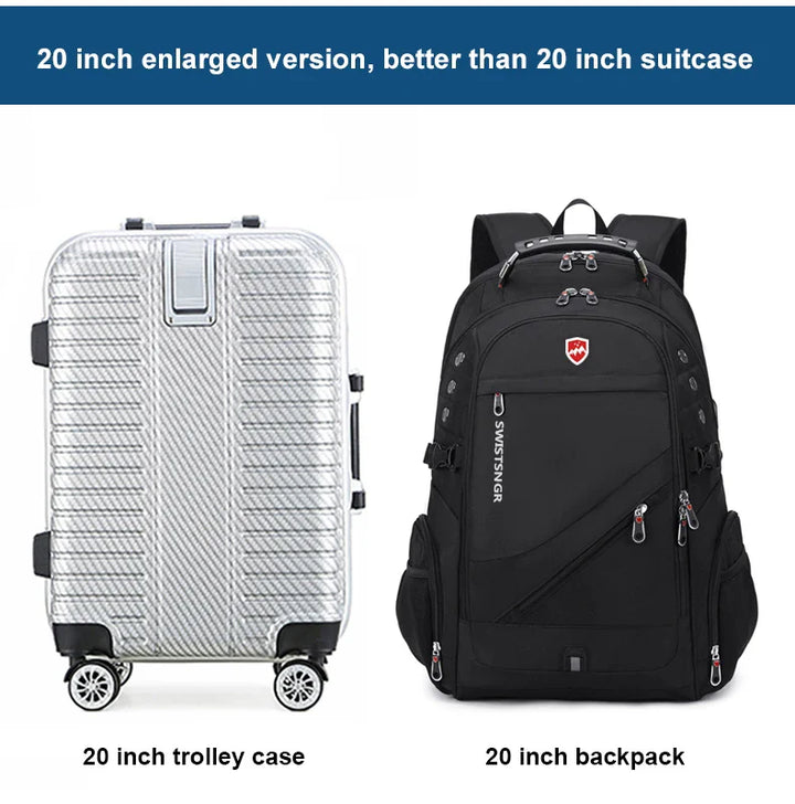 Extra-large durable backpack for outdoor adventures. Waterproof, with laptop storage & USB charging.