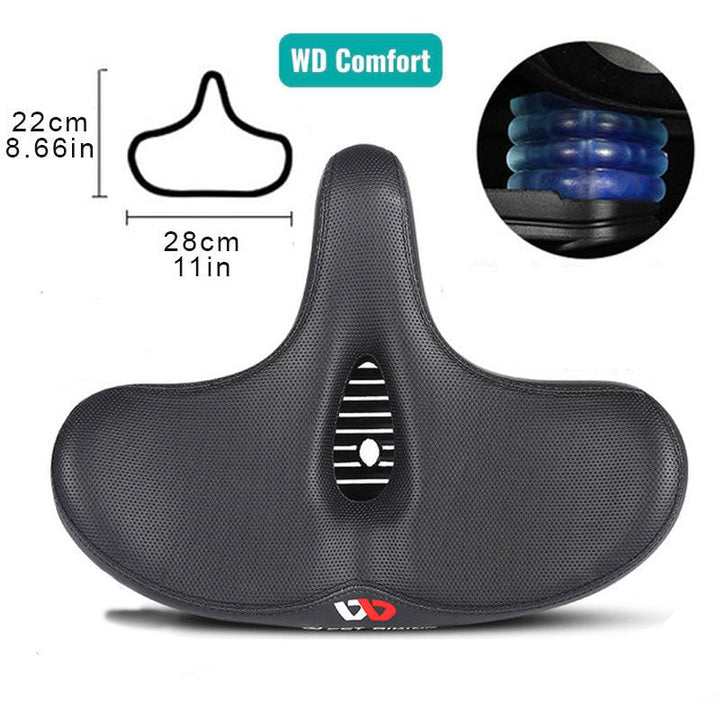 Unisex comfortable bike seat: extra wide padded bicycle saddle for an improved riding experience.