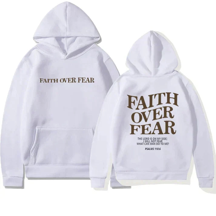 Empowering 'Faith Over Fear' unisex hoodie. Christian apparel with Psalm 118:6, perfect for expressing your faith.