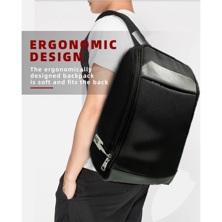 Smart anti-theft fingerprint-lock backpack. Ideal for business travel, includes USB charging & laptop storage.
