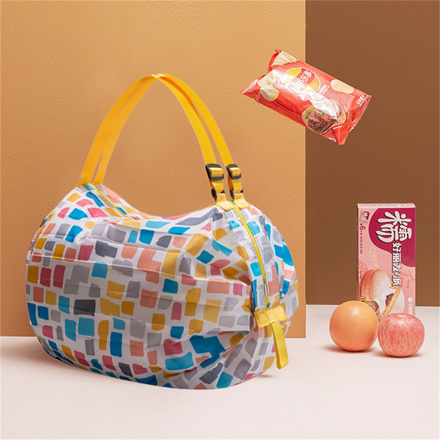 Foldable large-capacity shopping tote bag, compact & reusable for easy storage. Ideal for groceries & travel.