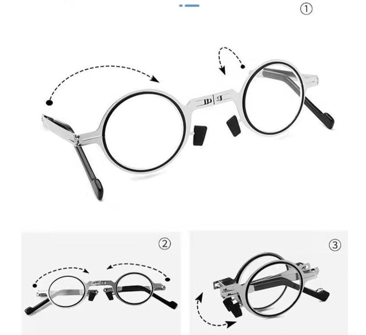 Foldable reading glasses featuring a blue light filter, protecting eyes during prolonged screen time.