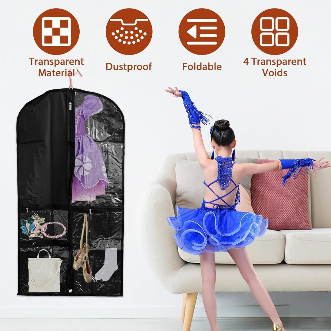 Multi-pack unisex garment bags with clear windows for costume & travel organization.