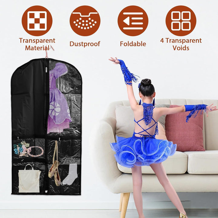 Multi-pack unisex garment bags with clear windows for costume & travel organization.