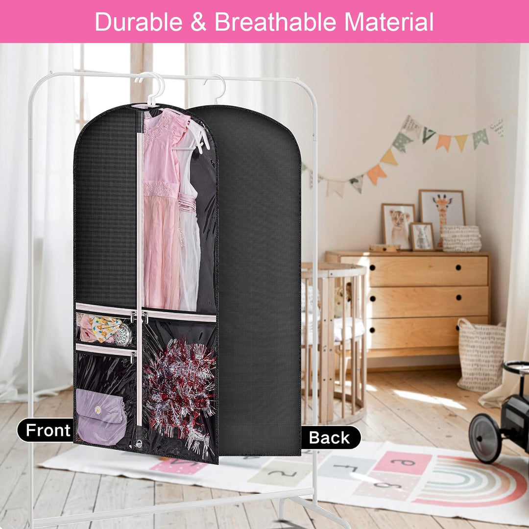 Clear pocket garment bags, 5-pack, perfect for dance costumes & travel outfit protection.