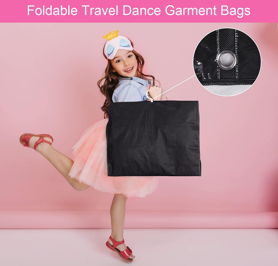 Versatile 5-pack garment bags with clear accessory pockets for dance costumes & travel outfits.