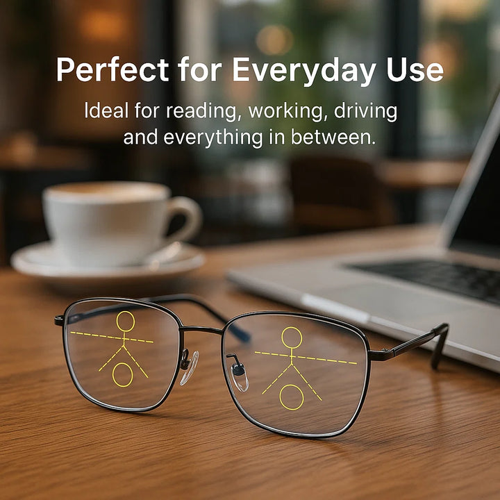 Unisex German Progressive Multifocal Glasses, sleek design with scratch-resistant lenses, perfect for varied visual tasks.