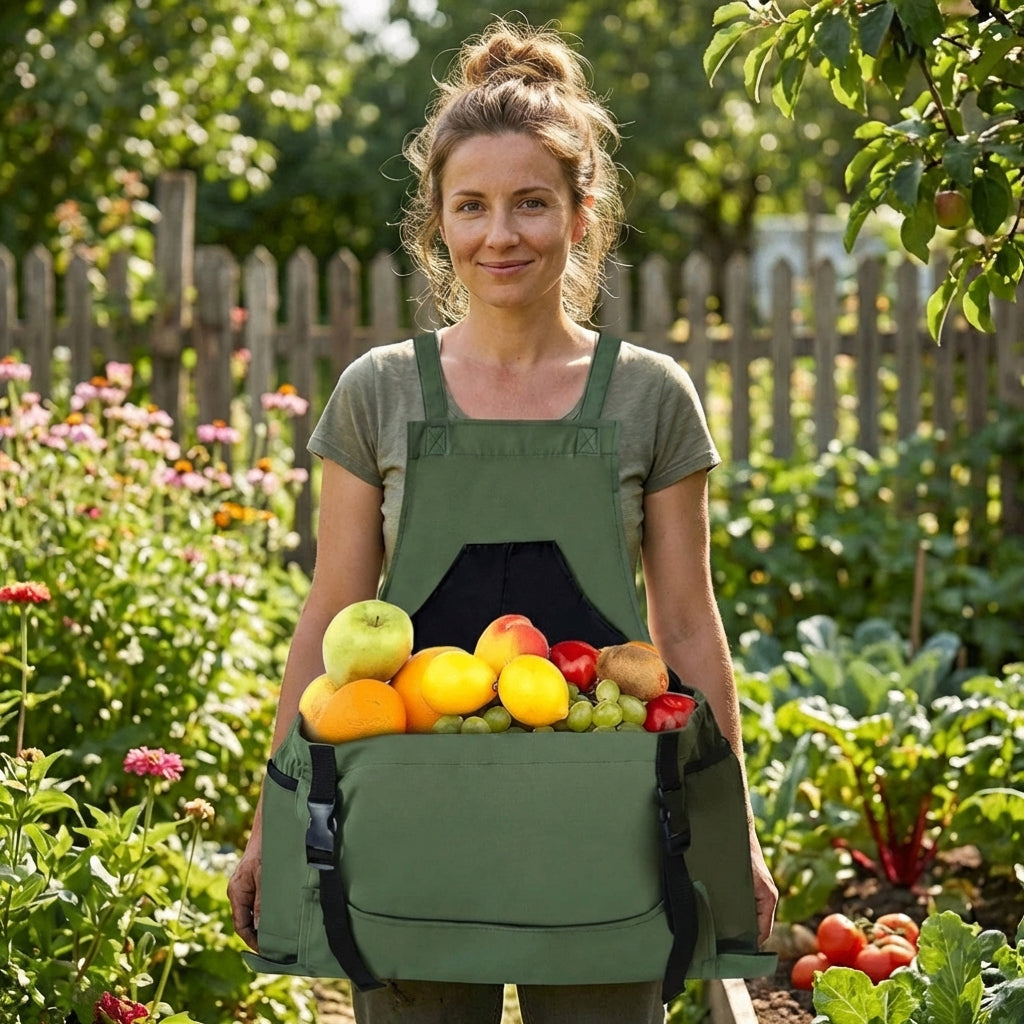 Adjustable unisex garden apron with tool pockets, perfect for keeping gardening tools organized during outdoor work.