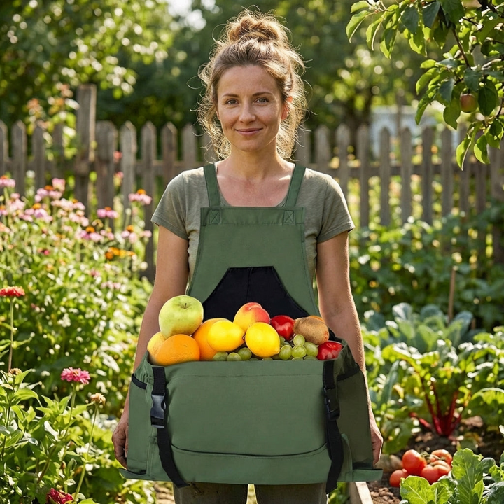 Adjustable unisex garden apron with tool pockets, perfect for keeping gardening tools organized during outdoor work.