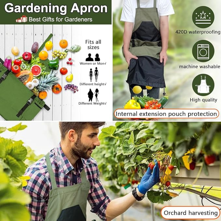 Durable utility canvas work apron, green, with spacious pockets for gardening tools. Essential garden accessory.