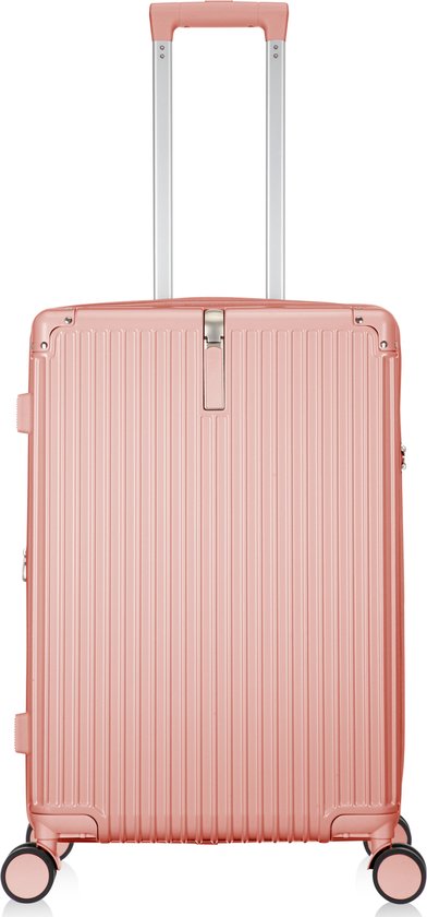 Hard case spinner luggage with USB, expandable storage, and cup holder for smart travelers.