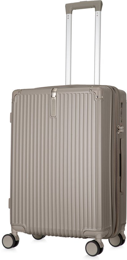 Durable hardshell spinner suitcase for easy airport travel, featuring a unisex design.
