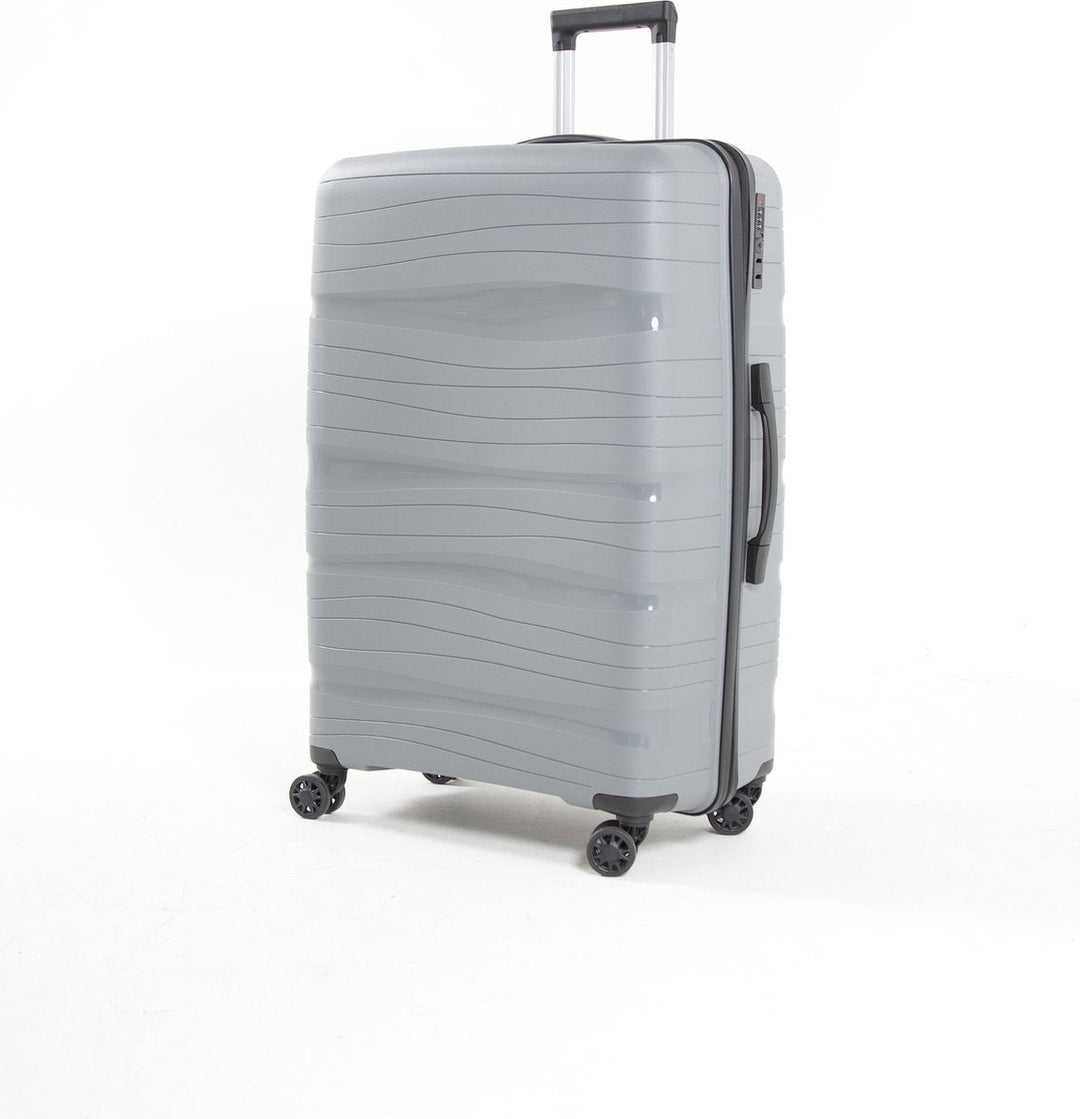 Lightweight hard-shell travel suitcase, offering organized space for your next vacation.