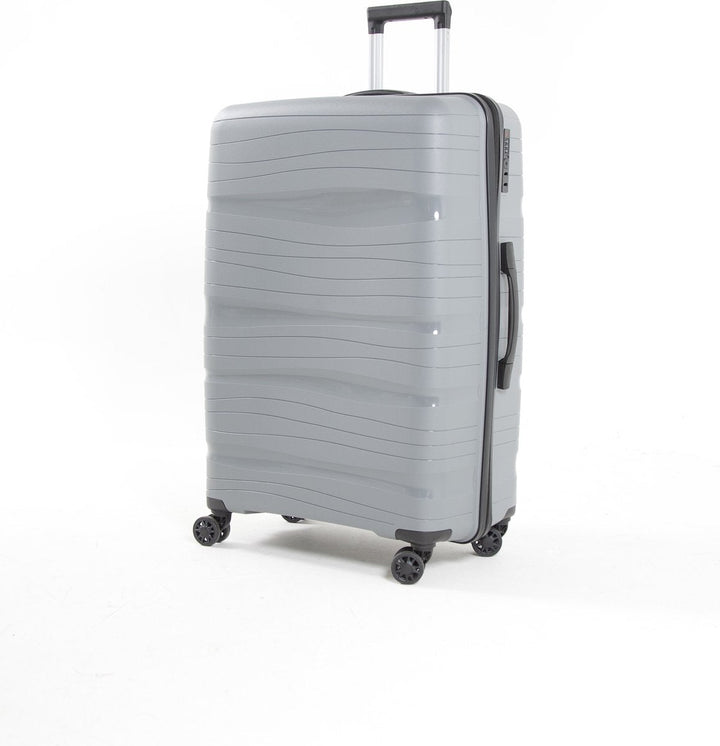 Lightweight hard-shell travel suitcase, offering organized space for your next vacation.