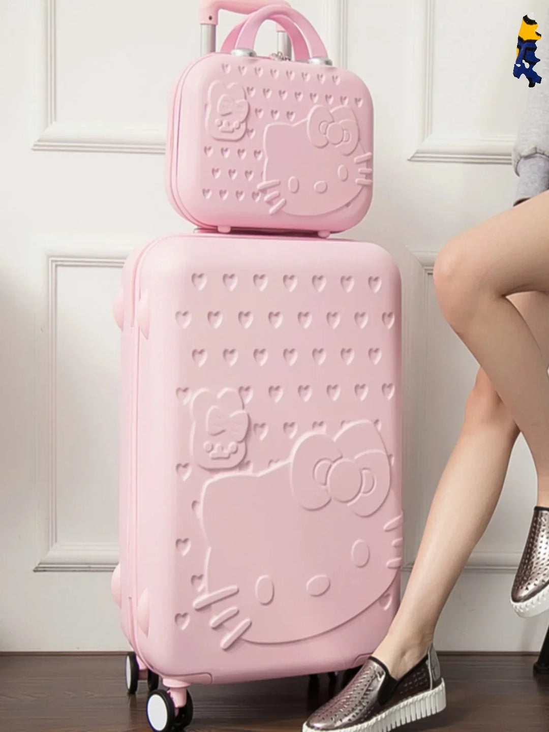 Unisex hard shell suitcase set with playful cat design. Durable, lightweight spinner luggage for easy travel.