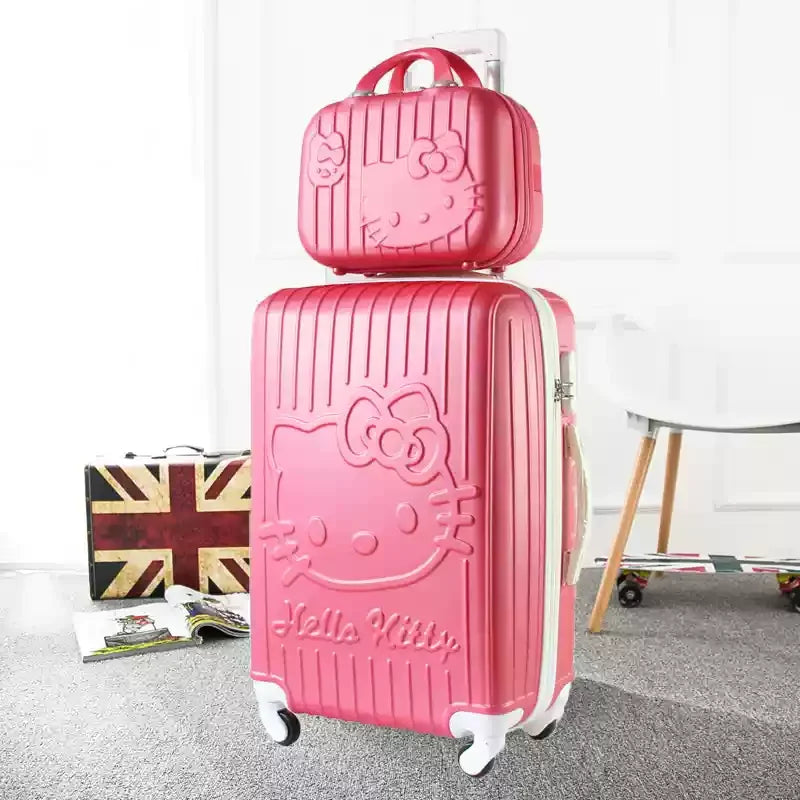 Durable hard shell spinner luggage set, playful cat design. Lightweight unisex travel bags for easy mobility.
