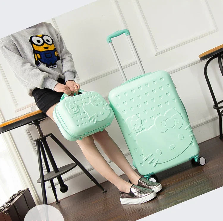 Playful cat design hard shell luggage set. Durable, lightweight spinner suitcases for unisex travel essentials.