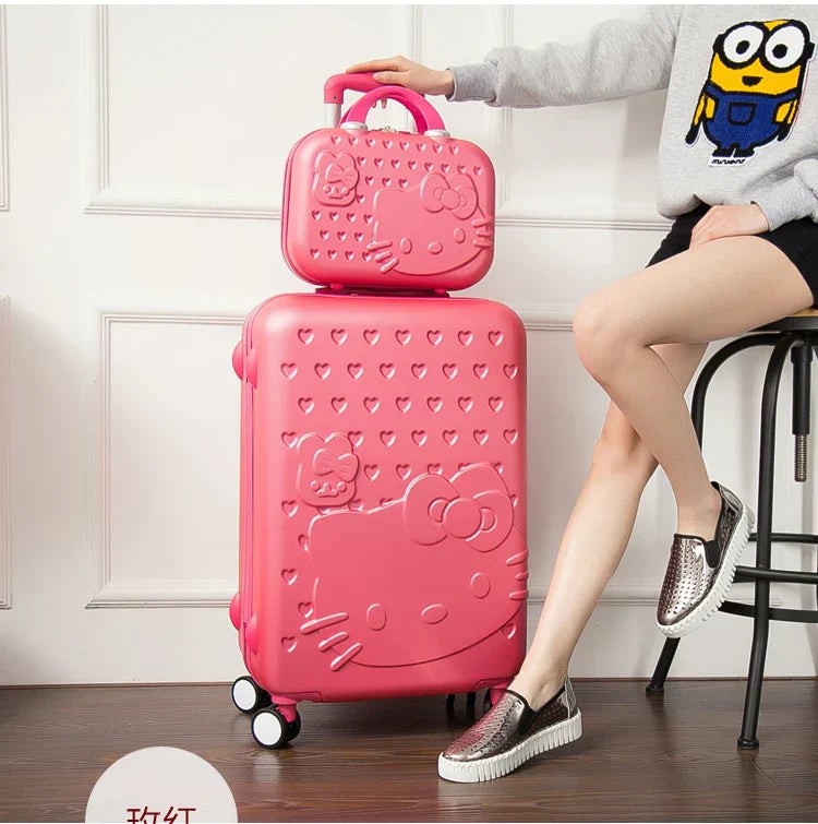 Complete hard shell luggage set featuring a fun cat design. Spinner wheels, durable for playful unisex travel.